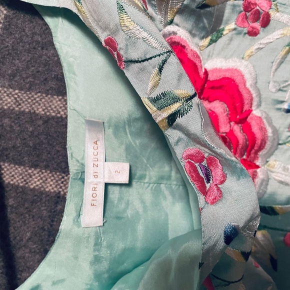NEW Silk Italy Fiori di Zucca Pencil Elegant Dress Embroidery Light Blue Floral - Picture 3 of 6